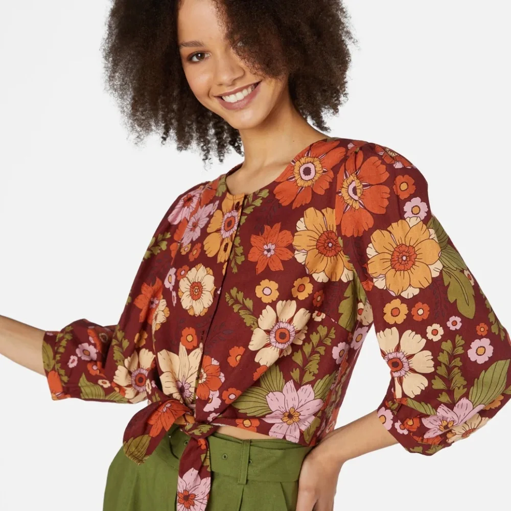 Princess Highway Brandy Floral Tie Top Chocolate NWT - Picture 1 of 8